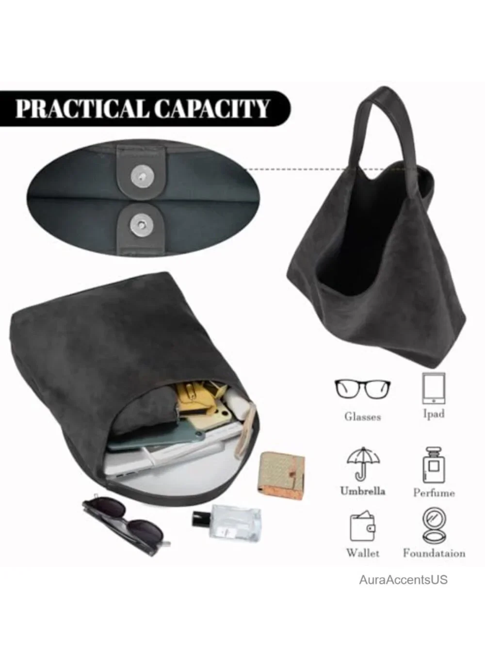Faux Suede Hobo Shoulder Bag Slouchy Tote Handbag for Work Everyday